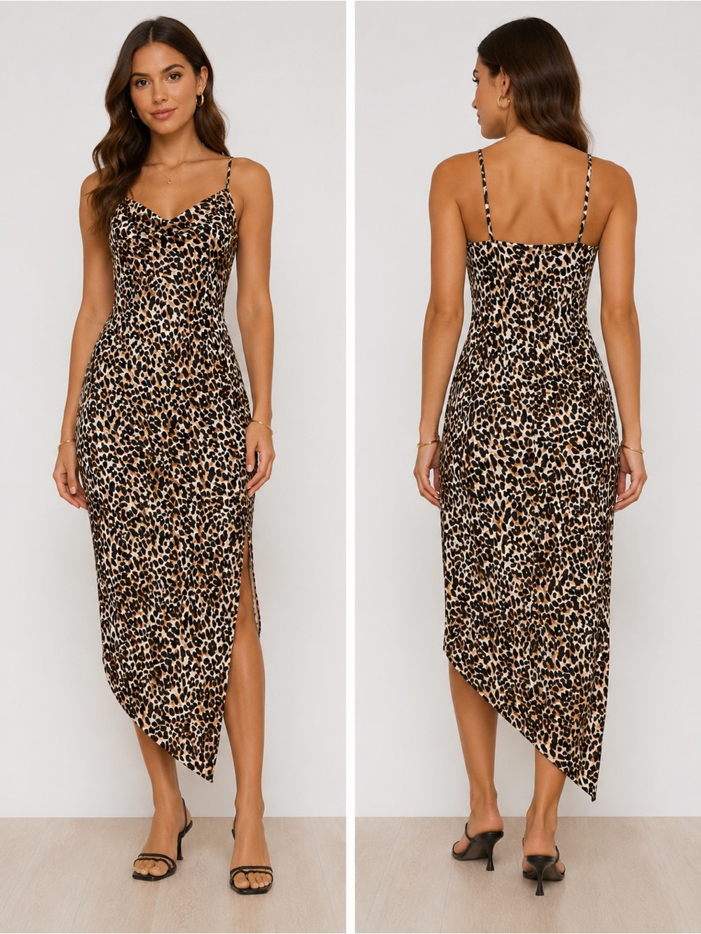 Forever 21 Leopard Print Asymmetrical Slip Dress - Brown/Black